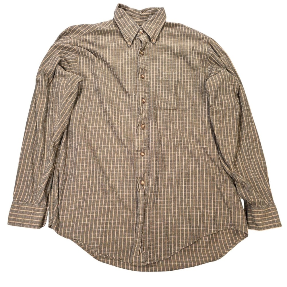 Brooks Brothers 346 Button Down Shirt Men's Size M Brown Grid Cotton Long Sleeve